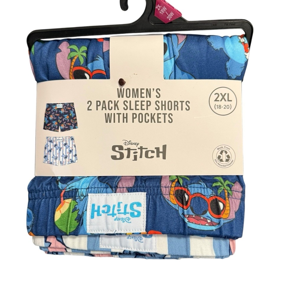 NWT Disney Stitch Women's 2-Pack Jersey Knit Sleep Shorts w/ Pockets Size 2XL